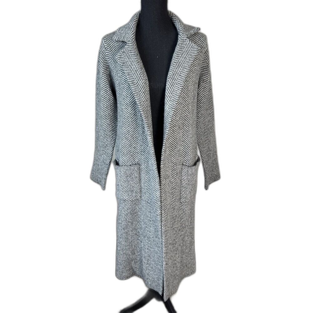 Size L Sincerely Jules longline blazer duster cardigan peacoat herringbone